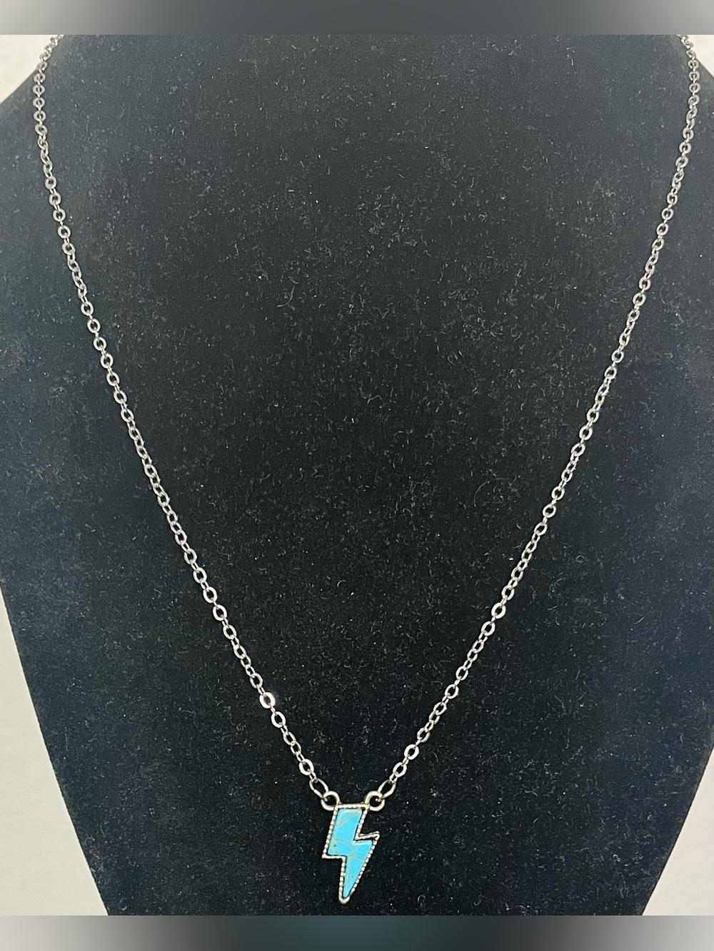Silver Necklace with Turquoise Lightning Bolt Pendant
